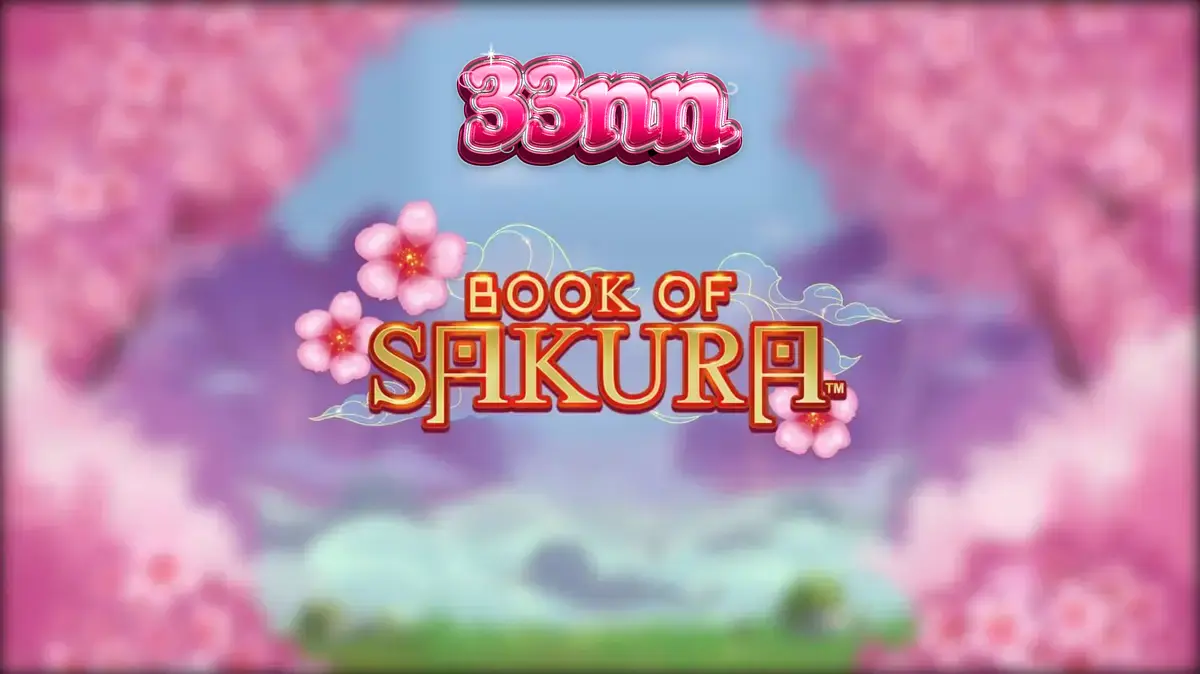 Cenário sereno de cerejeiras em flor com elementos do jogo Book of Sakura